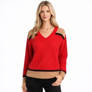 MARNI x UNIQLO Red Orange Color Block V Neck Sweater Popcorn Knit Size XXL